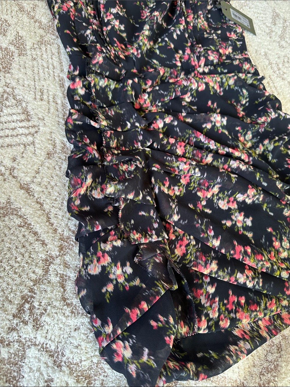 AllSaints NWT Draped Floral Mini Dress Black Silk Blend - Picture 14 of 16
